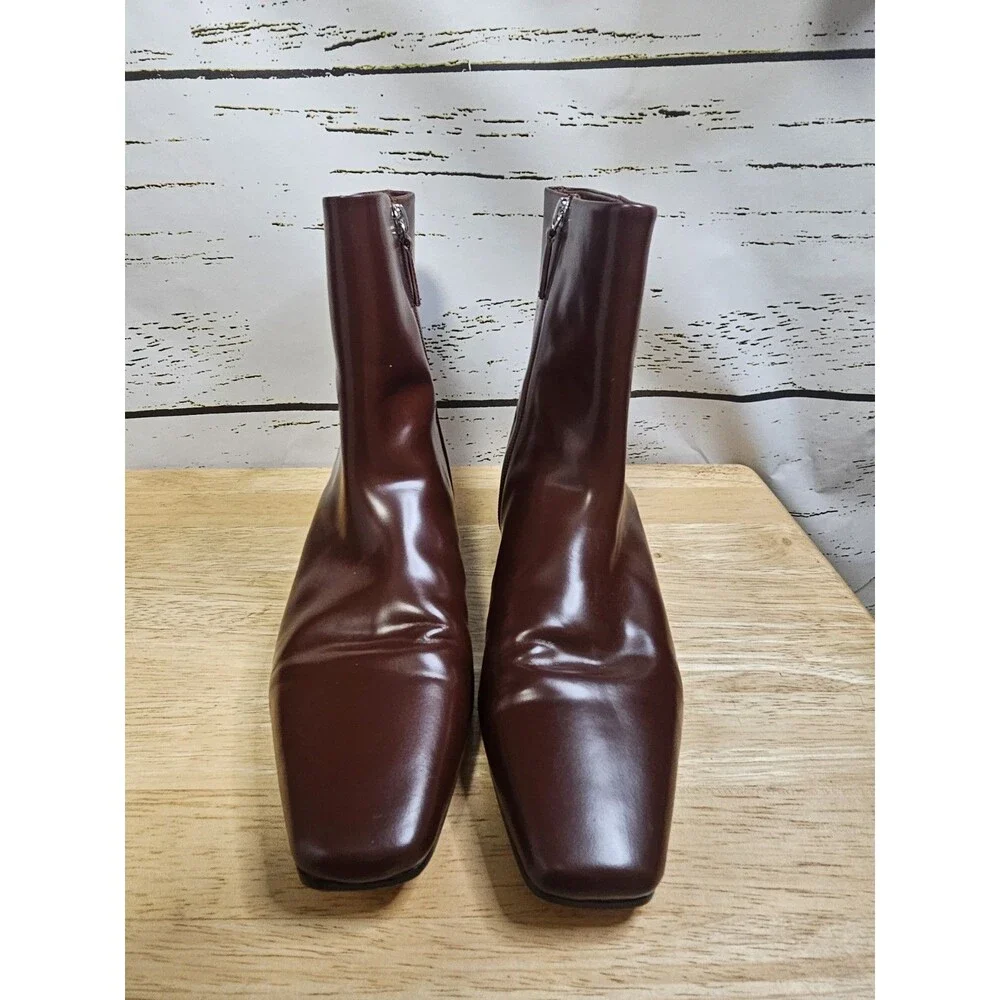 J.Crew BV738 Square Toe Ankle Boots Women 8 Brown Spazzolato Leather Zip
